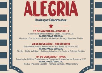 ReciclacircoBR itinerante apresenta espetáculo ‘Picadeiro da Alegria’ nos bairros Pegorelli, Rio do Ouro e Tinga