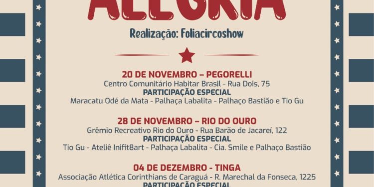 ReciclacircoBR itinerante apresenta espetáculo ‘Picadeiro da Alegria’ nos bairros Pegorelli, Rio do Ouro e Tinga