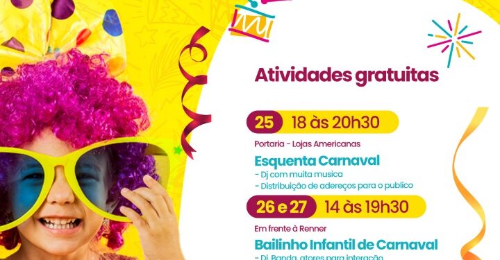 Carnaval para toda família no Serramar Shopping conta com “Baile” e “Oficina de Máscaras Infantil”