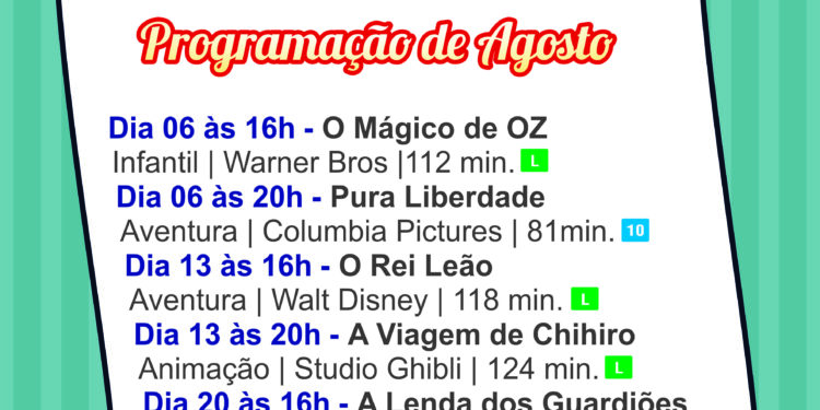 Projeto Cine Clube traz programação diversificada no mês de agosto