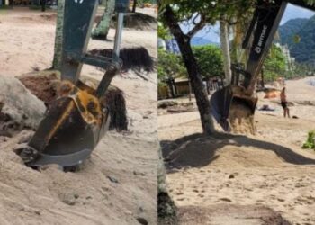 Prefeitura de Caraguatatuba executa serviços de limpeza e manutenção na orla da Praia Martim de Sá