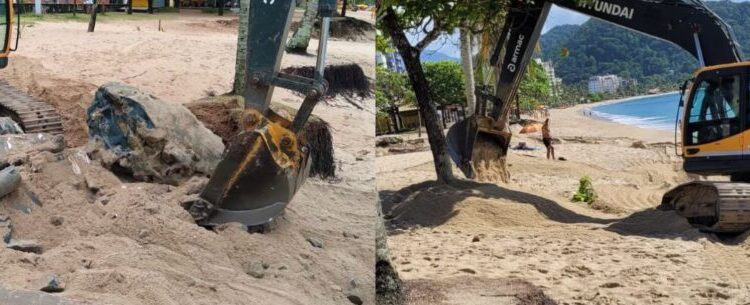 Prefeitura de Caraguatatuba executa serviços de limpeza e manutenção na orla da Praia Martim de Sá
