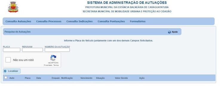 Sistema de recursos de multas de trânsito da Prefeitura de Caraguatatuba passa por manutenção