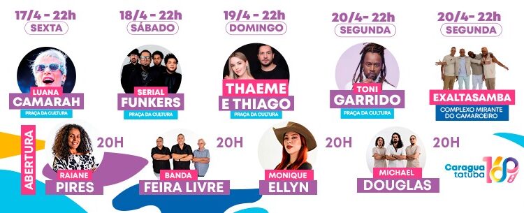 Shows com artistas locais e de renome nacional marcam aniversário de 169 anos de Caraguatatuba